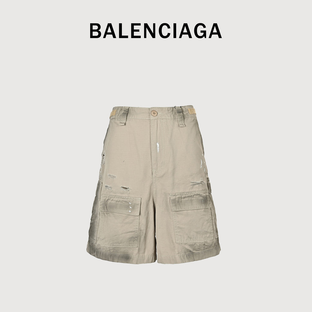 Balenciaga 24SS Hand-Painted Dirty Plaid Cargo Denim Shorts SG4600514