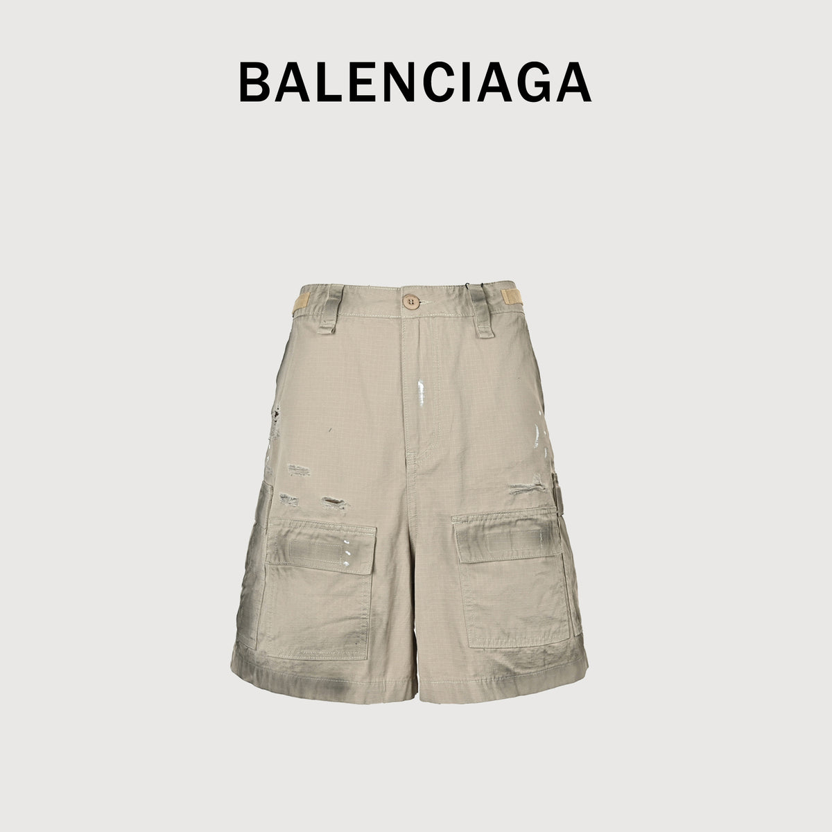 Balenciaga 24SS Hand-Painted Dirty Plaid Cargo Denim Shorts SG4600514