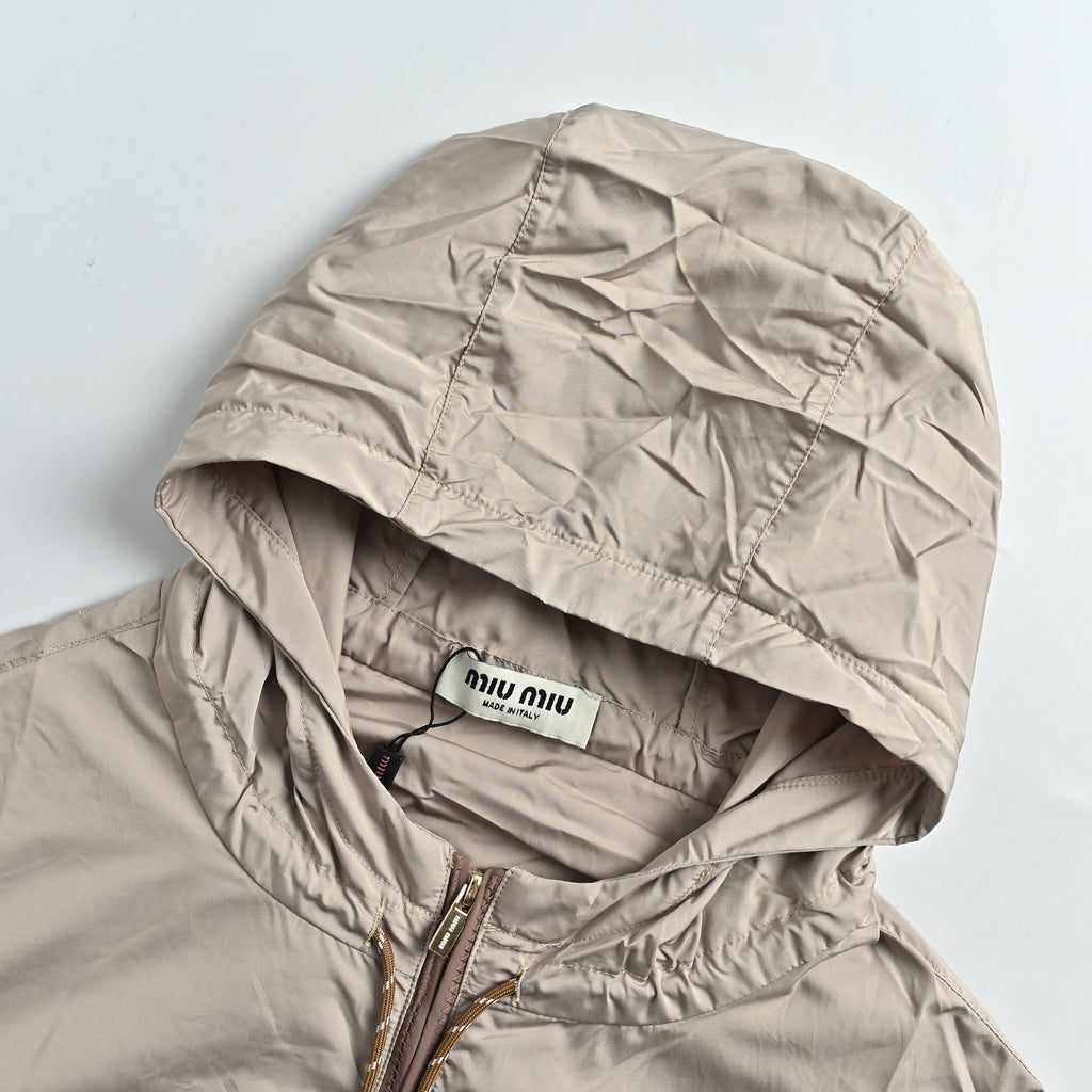 Miu Miu Early Autumn Rope-Detail Sun-Protection Shell Jacket – Greige XM6000819