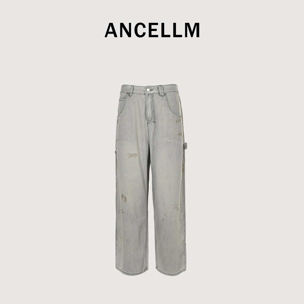 ANCELLM 25SS AC Heavy Wash Ink Splash Wide-Leg Jeans – Sage SG6400317-INK