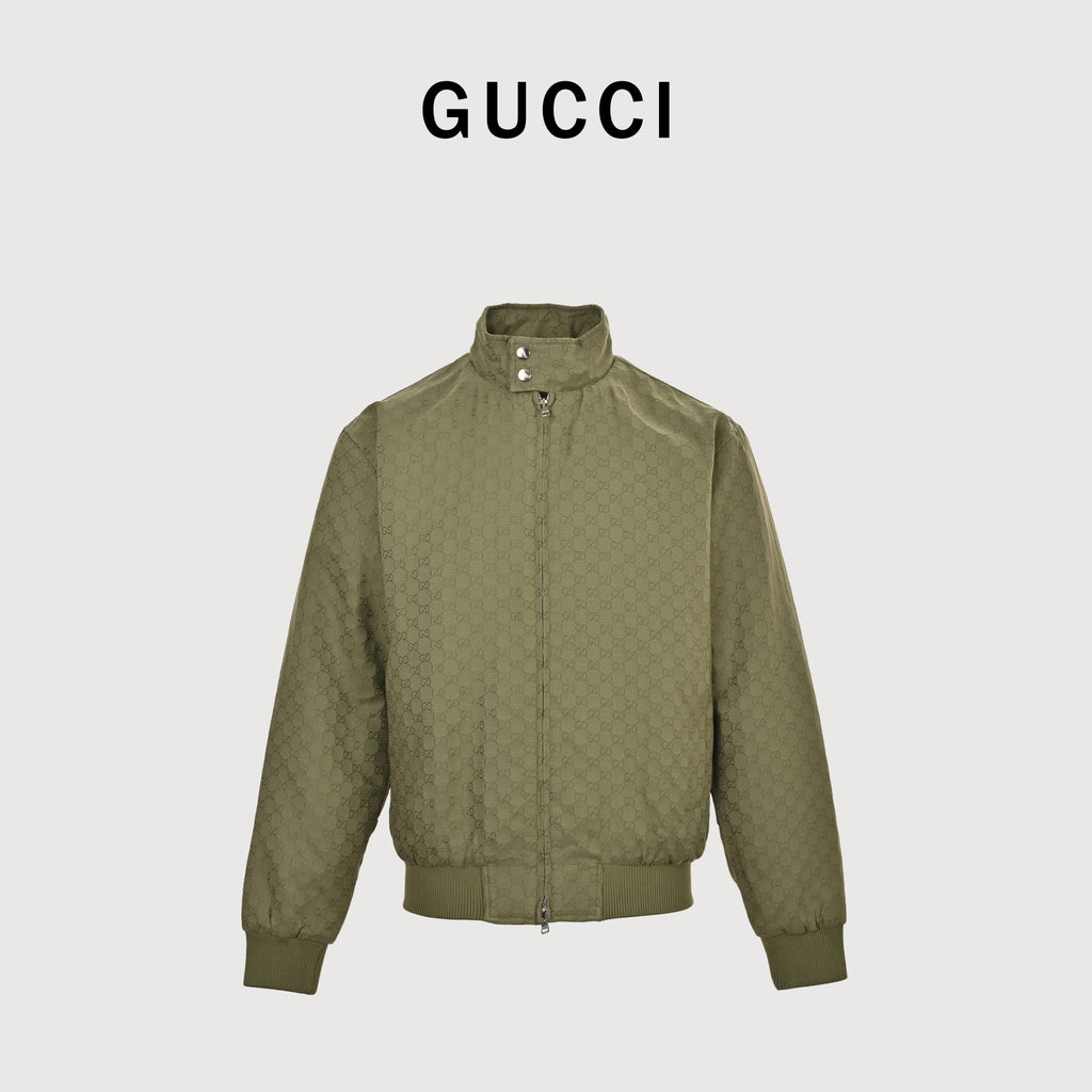 Gucci GG Allover-Print Stand-Collar Padded Jacket — Forest Green2025NP8001002