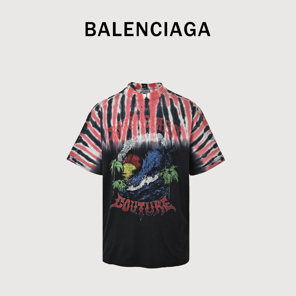 Balenciaga BLCG Hawaii Tie-Dye Palm Tree Couture Short Sleeve T-Shirt NP3400526