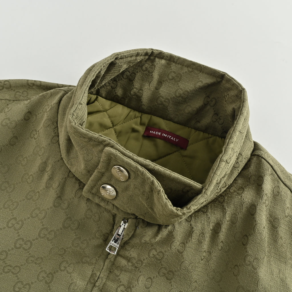 Gucci GG Allover-Print Stand-Collar Padded Jacket — Forest Green2025NP8001002