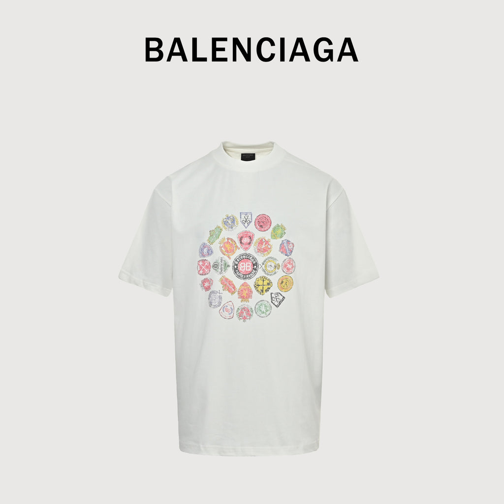 Balenciaga 26SS Medal Badge Print Logo Short Sleeve T-Shirt SG2800412