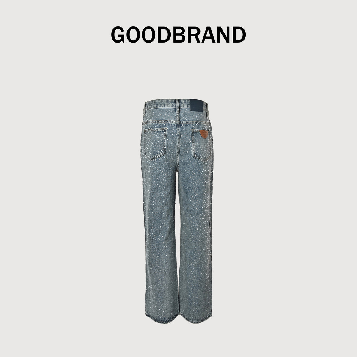 GOODBRAND All-Over Crystal Letter Print Wide-Leg Jeans – Light Blue  SY5200617
