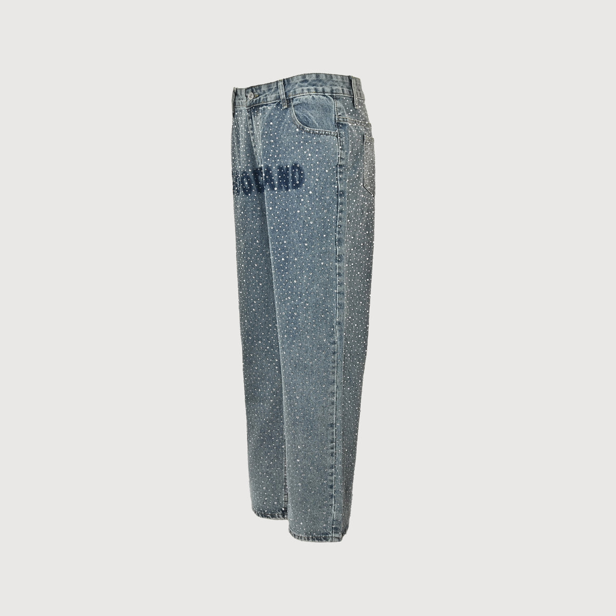 GOODBRAND All-Over Crystal Letter Print Wide-Leg Jeans – Light Blue  SY5200617