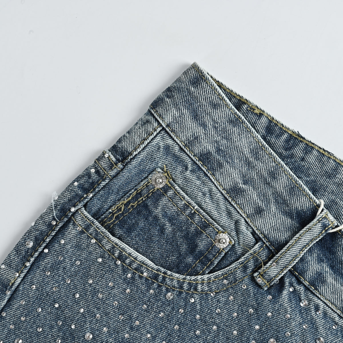 GOODBRAND All-Over Crystal Letter Print Wide-Leg Jeans – Light Blue  SY5200617