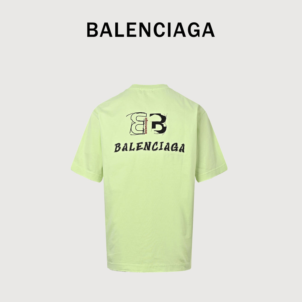 Balenciaga Front & Back Double BB Embroidered Short Sleeve T-Shirt – Lime Green XBK3000524-LGN
