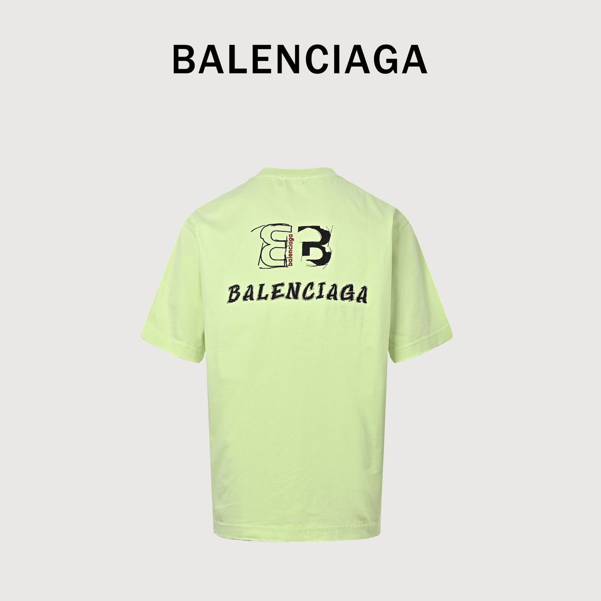 Balenciaga Front & Back Double BB Embroidered Short Sleeve T-Shirt – Lime Green XBK3000524-LGN