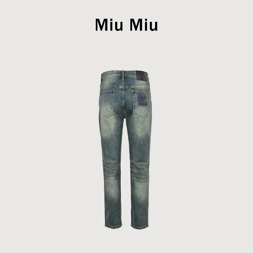 Miu Miu Vintage Wash Slim Straight Jeans – Blue Grey XM5201115