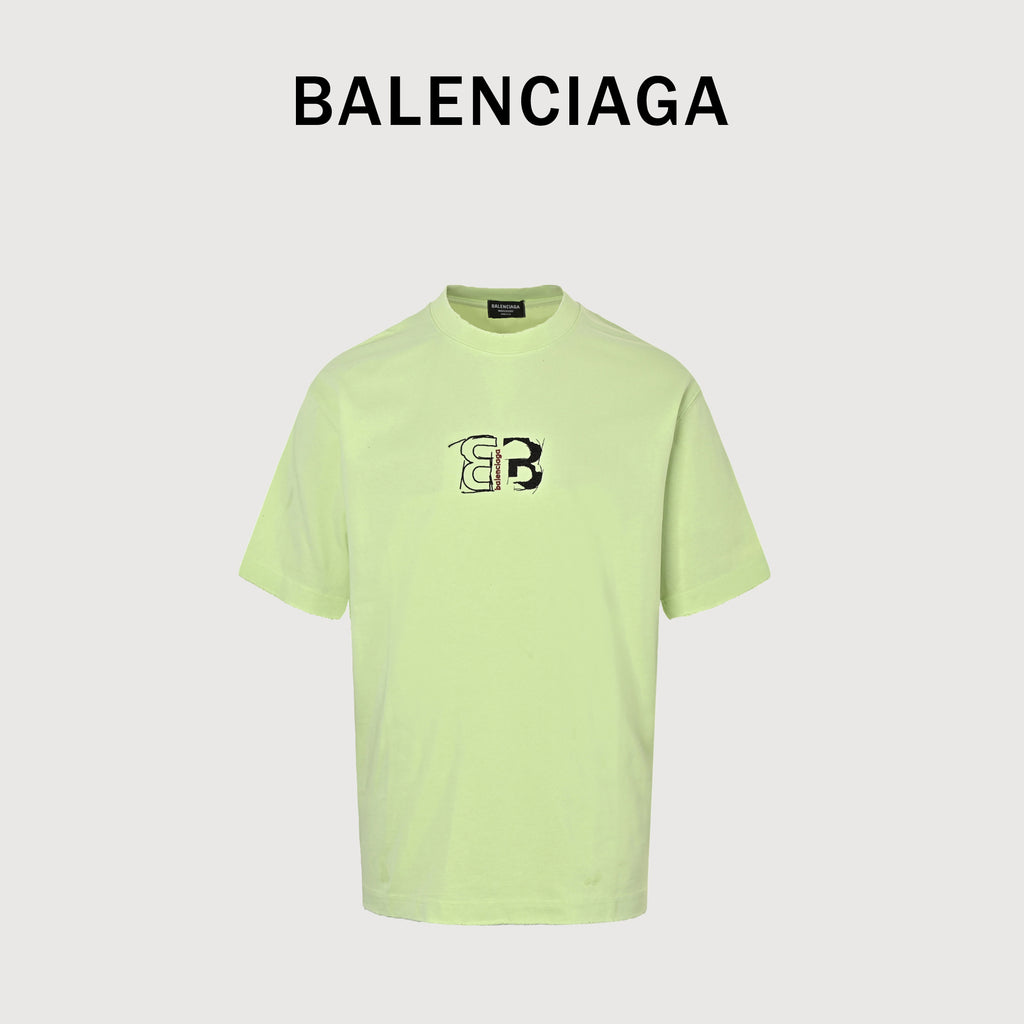 Balenciaga Front & Back Double BB Embroidered Short Sleeve T-Shirt – Lime Green XBK3000524-LGN