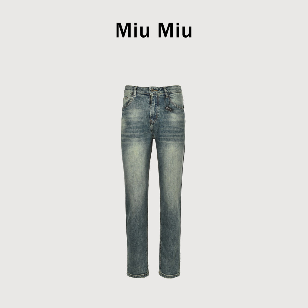 Miu Miu Vintage Wash Slim Straight Jeans – Blue Grey XM5201115