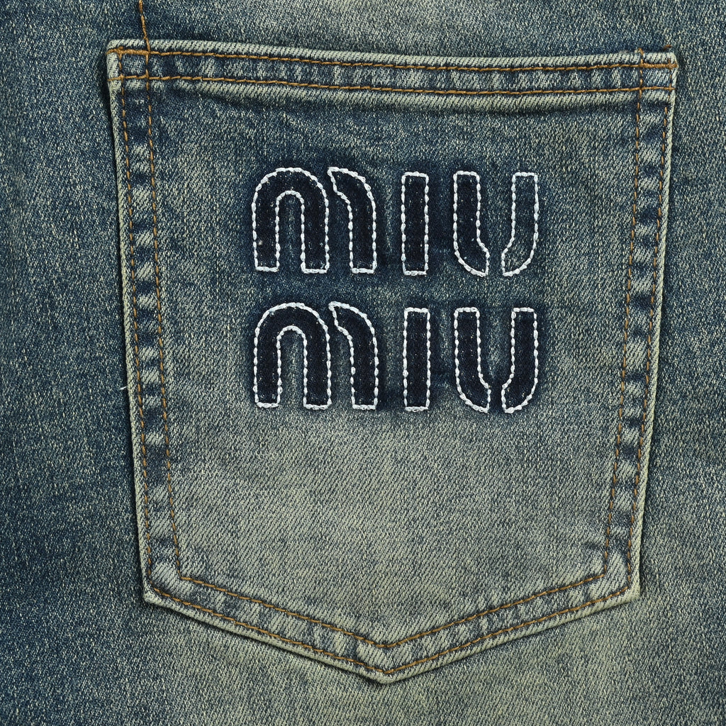 Miu Miu Vintage Wash Slim Straight Jeans – Blue Grey XM5201115
