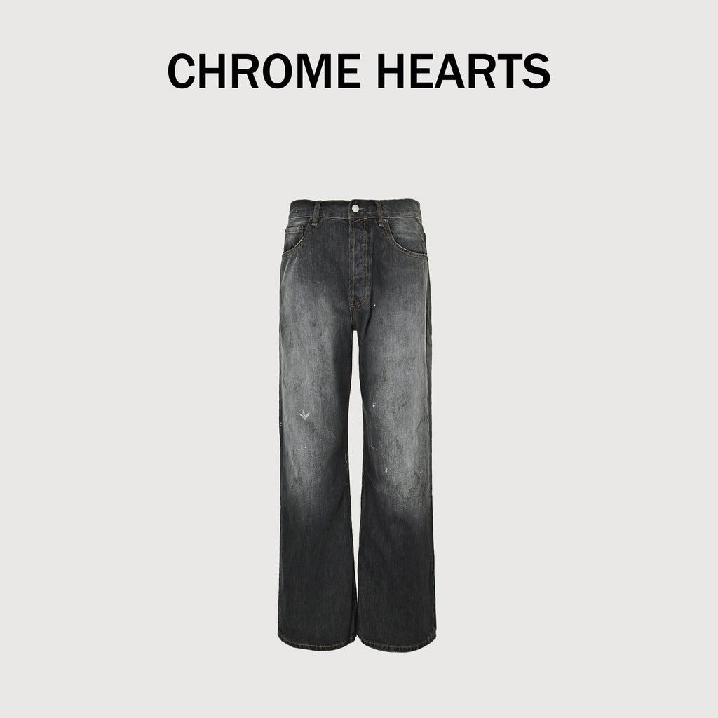 AC Studios Irregular Hand-Painted Ink Wash Wide-Leg Jeans – Charcoal XBK5600808
