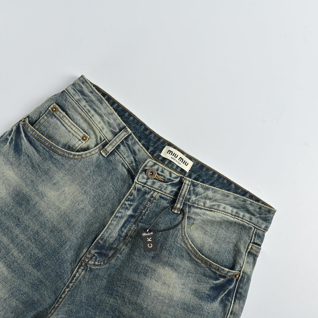 Miu Miu Vintage Wash Slim Straight Jeans – Blue Grey XM5201115