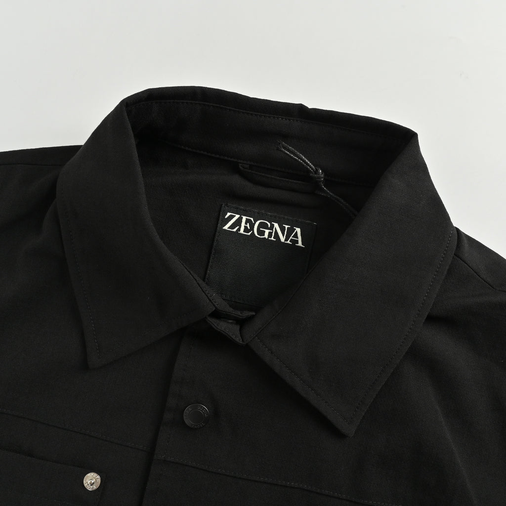 Zegna Button-Front Shirt-Collar Jacket - Black 2025XM7600902