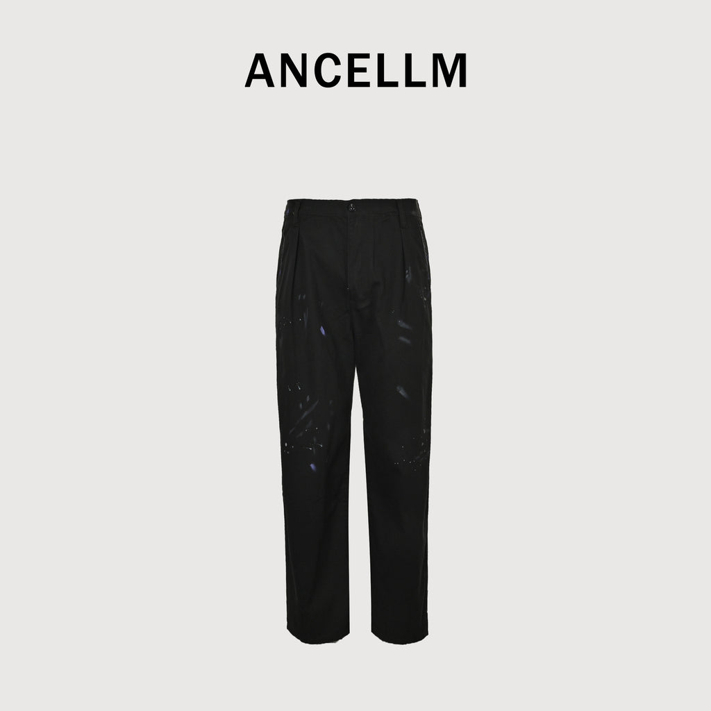ANCELLM 25SS Ink Splash Destroyed Wide-Leg Jeans – Black  SG6400317-BLK-INK