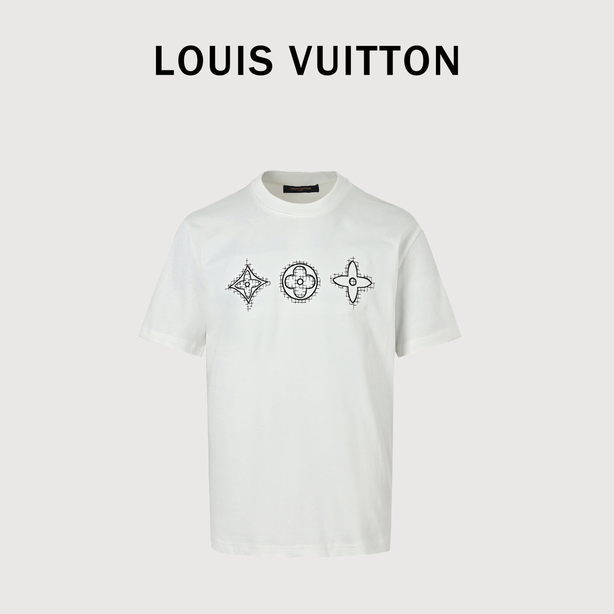 Louis Vuitton LV Classic Triple Flower Rice-Grain Embroidered T-Shirt 2026 — White  BG2400507-WHT