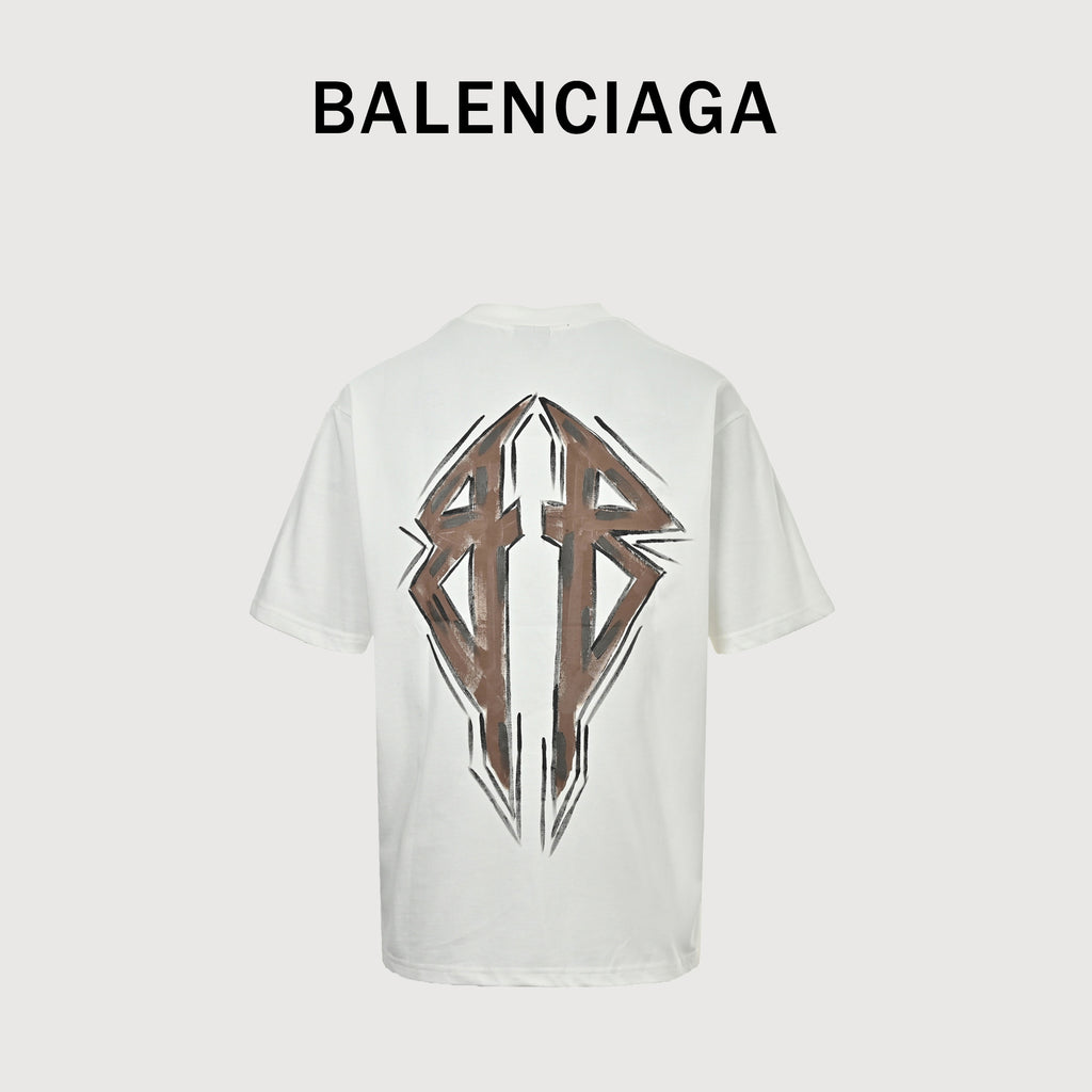Balenciaga Double BB Hand-Painted Graffiti Short Sleeve T-Shirt – White SG260324-WHT