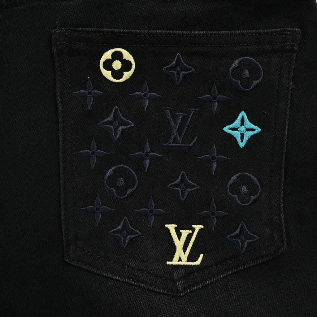 Louis Vuitton Back Pocket Monogram Color Embroidered Slim Jeans – Black  XM5201225-EMB