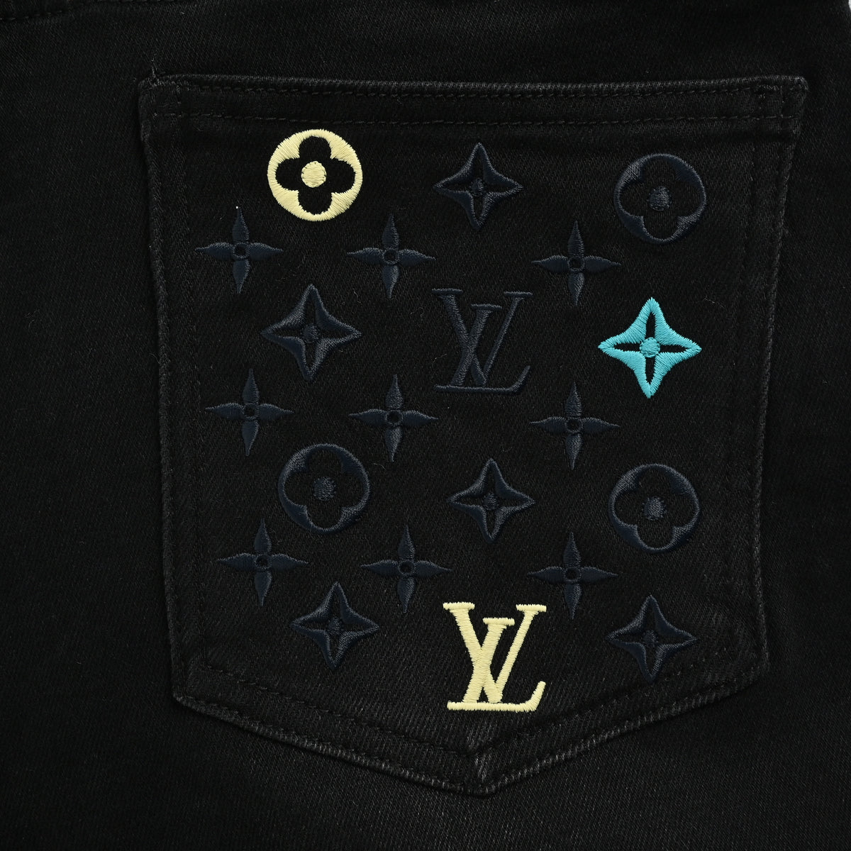Louis Vuitton Back Pocket Monogram Color Embroidered Slim Jeans – Black  XM5201225-EMB