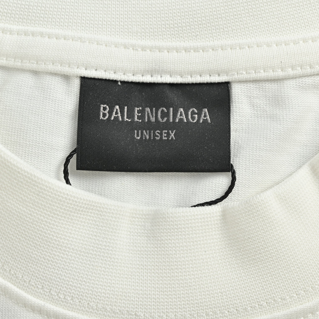 Balenciaga Double BB Hand-Painted Graffiti Short Sleeve T-Shirt – White SG260324-WHT