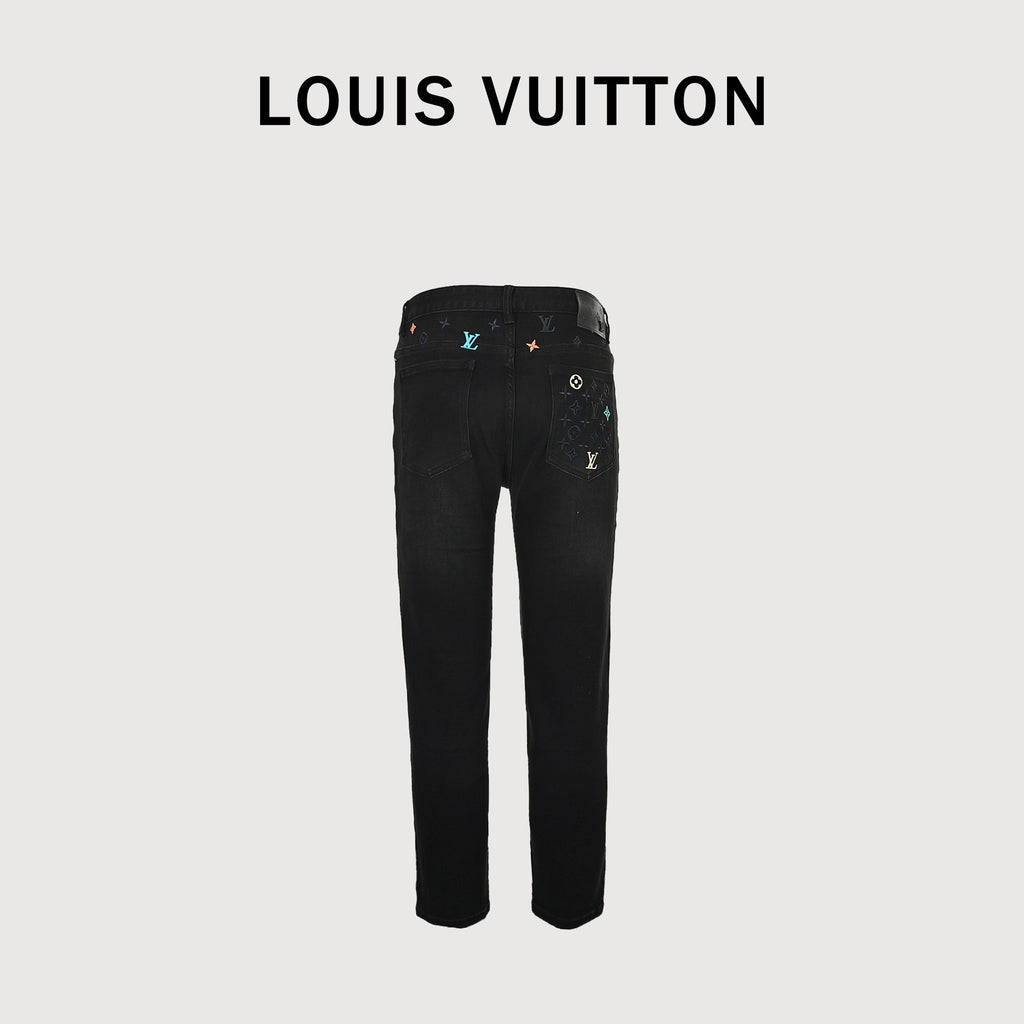 Louis Vuitton Back Pocket Monogram Color Embroidered Slim Jeans – Black  XM5201225-EMB