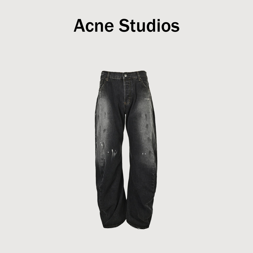Acne Studios Ink Splash Distressed Wide-Leg Jeans – Charcoal Gradient NP5800415