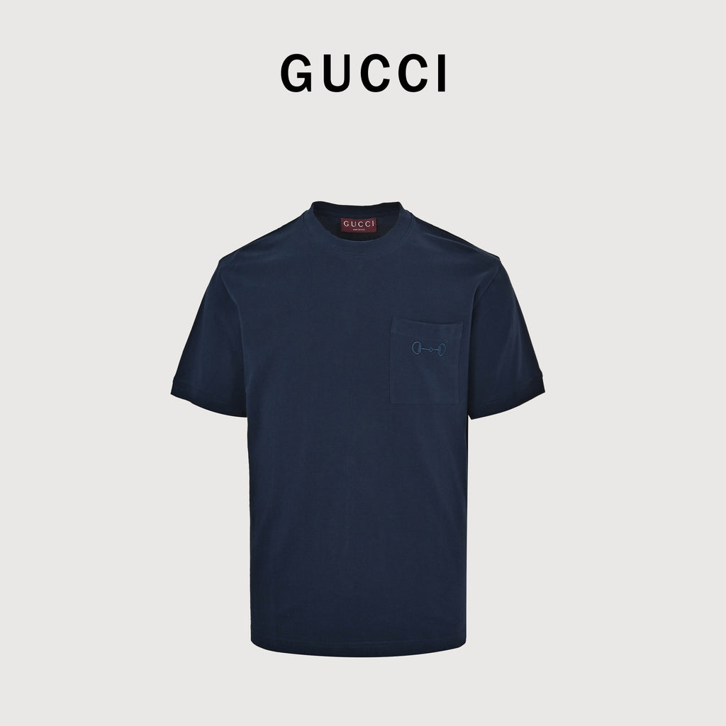 Gucci 26SS Horsebit Pocket Embroidered Short Sleeve T-Shirt – Navy DK2400808-NVY