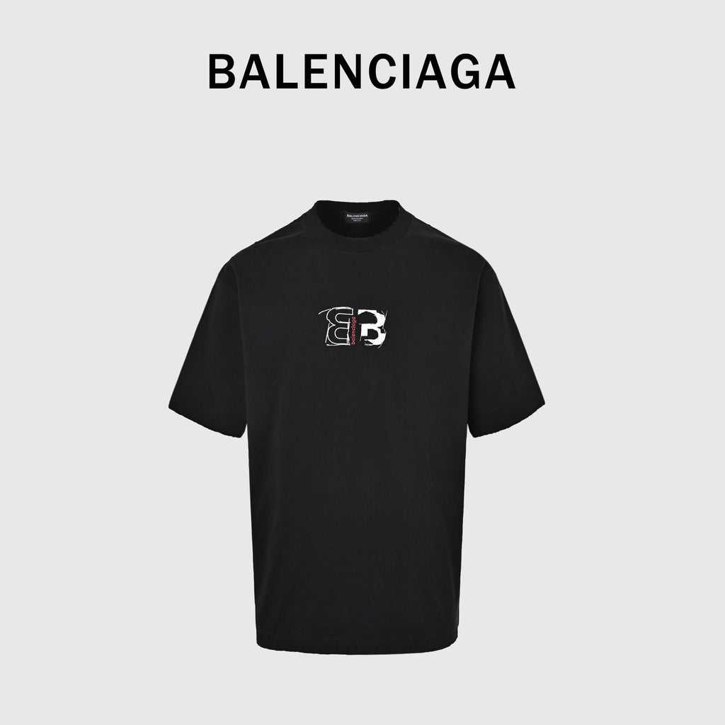 Balenciaga Front & Back Double BB Embroidered Short Sleeve T-Shirt – Black  XBK3000524-BLK