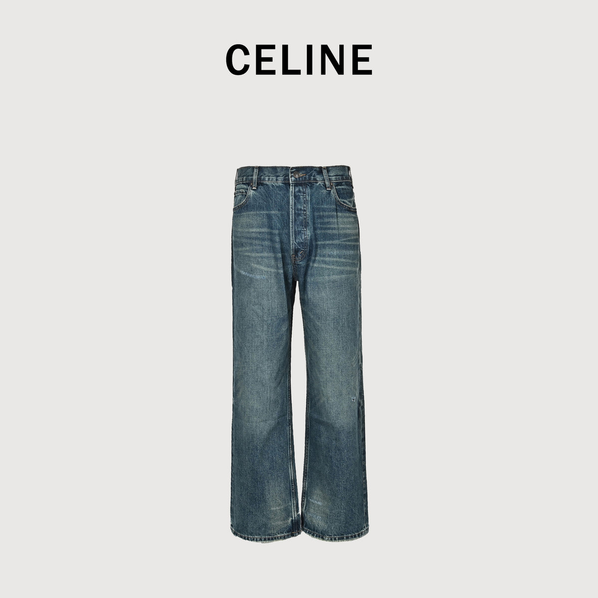 Celine 24SS Blue Destroyed Wide-Leg Jeans – Teal Vintage Wash HH5200731