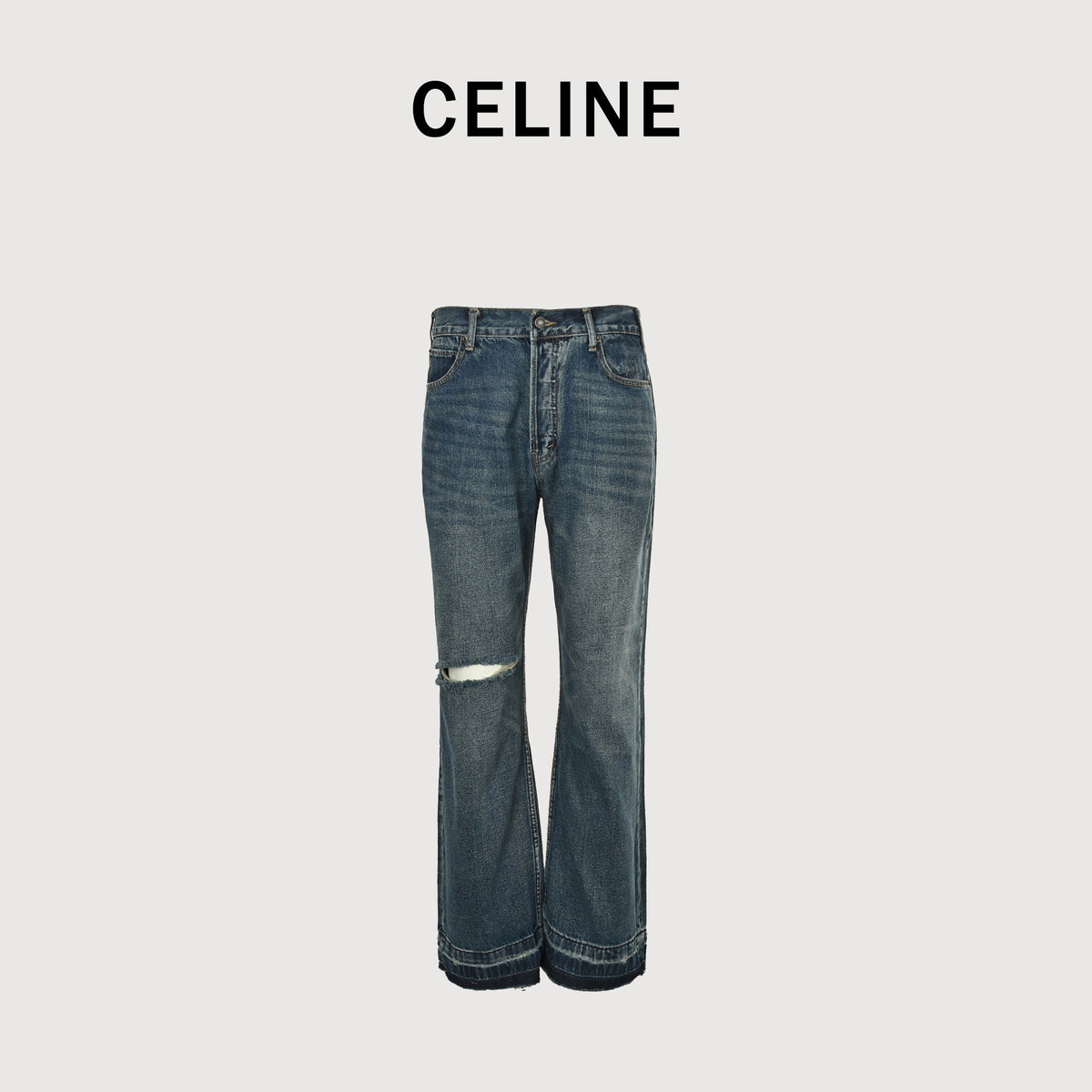 Celine Knife-Cut Slash Cuffed Slim Straight Jeans – Dark Blue Grey2N839066S-07TK