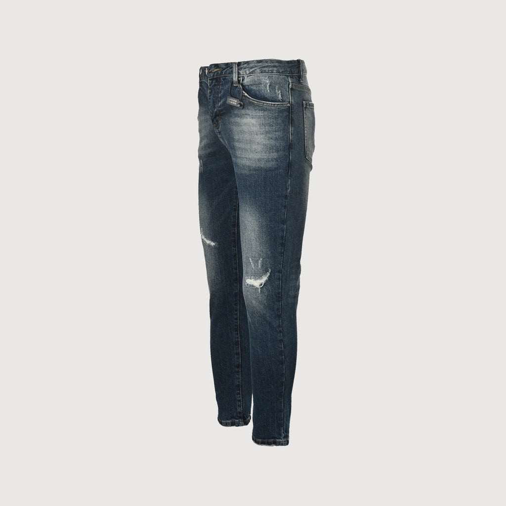 Louis Vuitton Four-Leaf Clover Logo Embroidered Distressed Slim Jeans – Dark Indigo XM5201030
