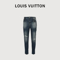 Louis Vuitton Four-Leaf Clover Logo Embroidered Distressed Slim Jeans – Dark Indigo XM5201030
