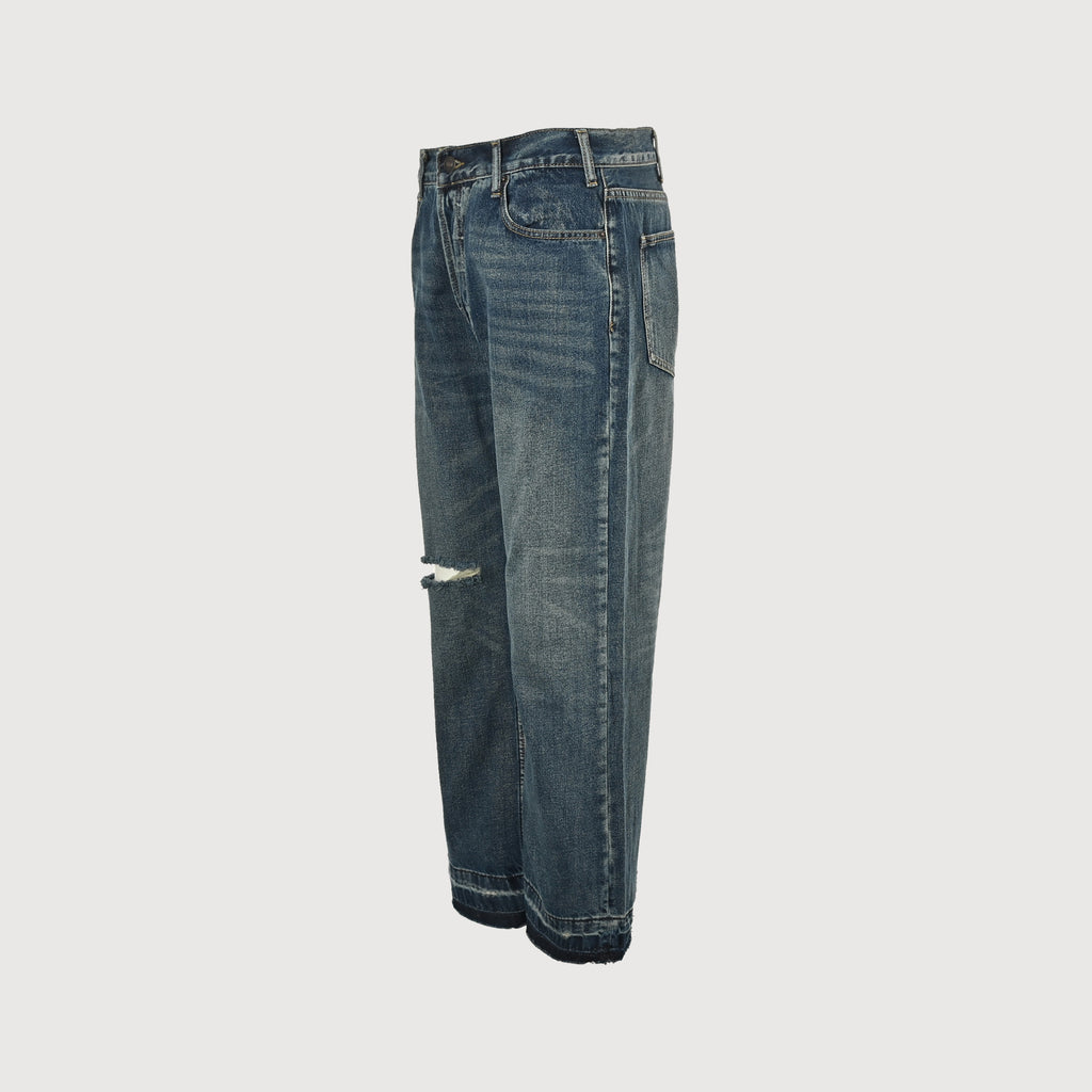 Celine Knife-Cut Slash Cuffed Slim Straight Jeans – Dark Blue Grey2N839066S-07TK
