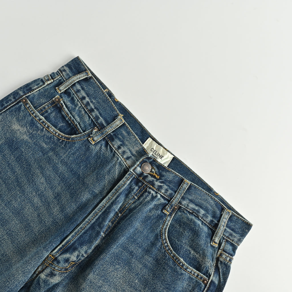 Celine Knife-Cut Slash Cuffed Slim Straight Jeans – Dark Blue Grey2N839066S-07TK
