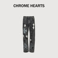 Chrome Hearts Couture Cross Leather Appliqué Washed Straight-Leg Jeans – Charcoal  XM5600824-CHR