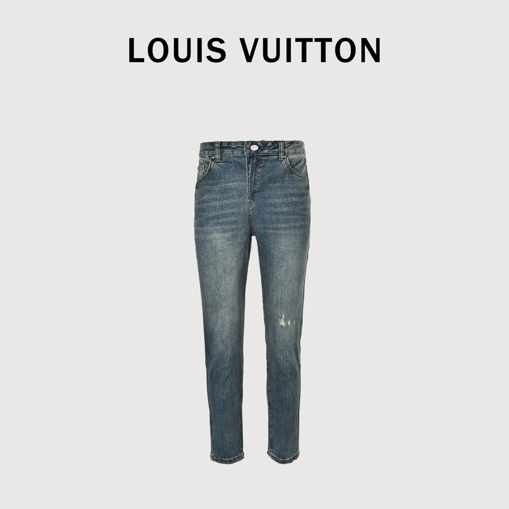 Louis Vuitton Back Graffiti Script Distressed Slim Jeans – Vintage Blue  XM5201030-GRF