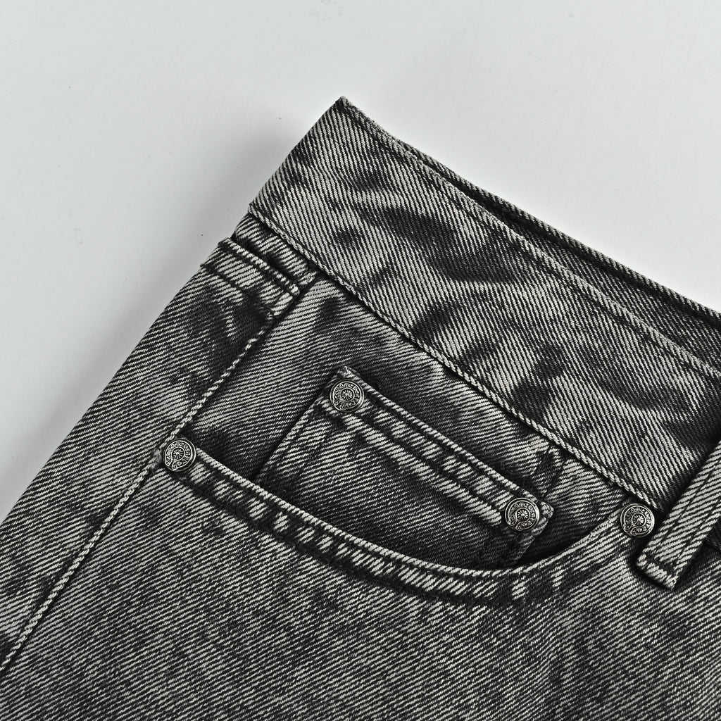 Chrome Hearts Couture Cross Leather Appliqué Washed Straight-Leg Jeans – Charcoal  XM5600824-CHR