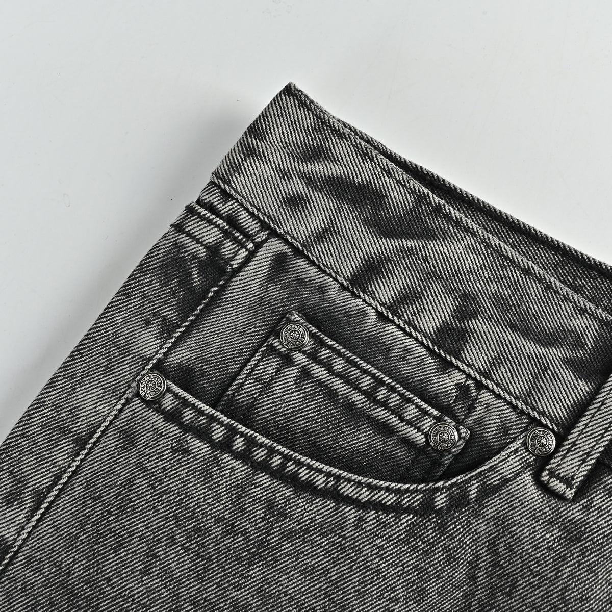 Chrome Hearts Couture Cross Leather Appliqué Washed Straight-Leg Jeans – Charcoal  XM5600824-CHR