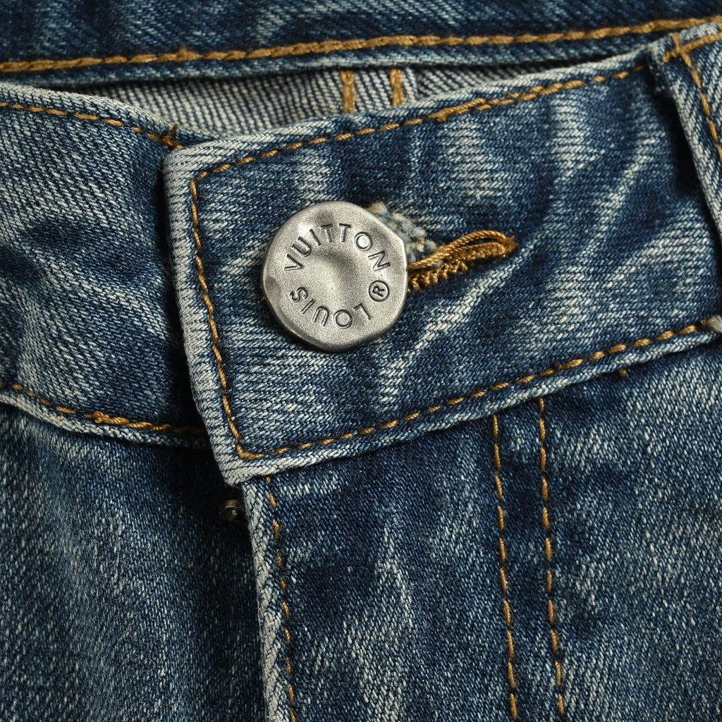 Louis Vuitton Back Graffiti Script Distressed Slim Jeans – Vintage Blue  XM5201030-GRF