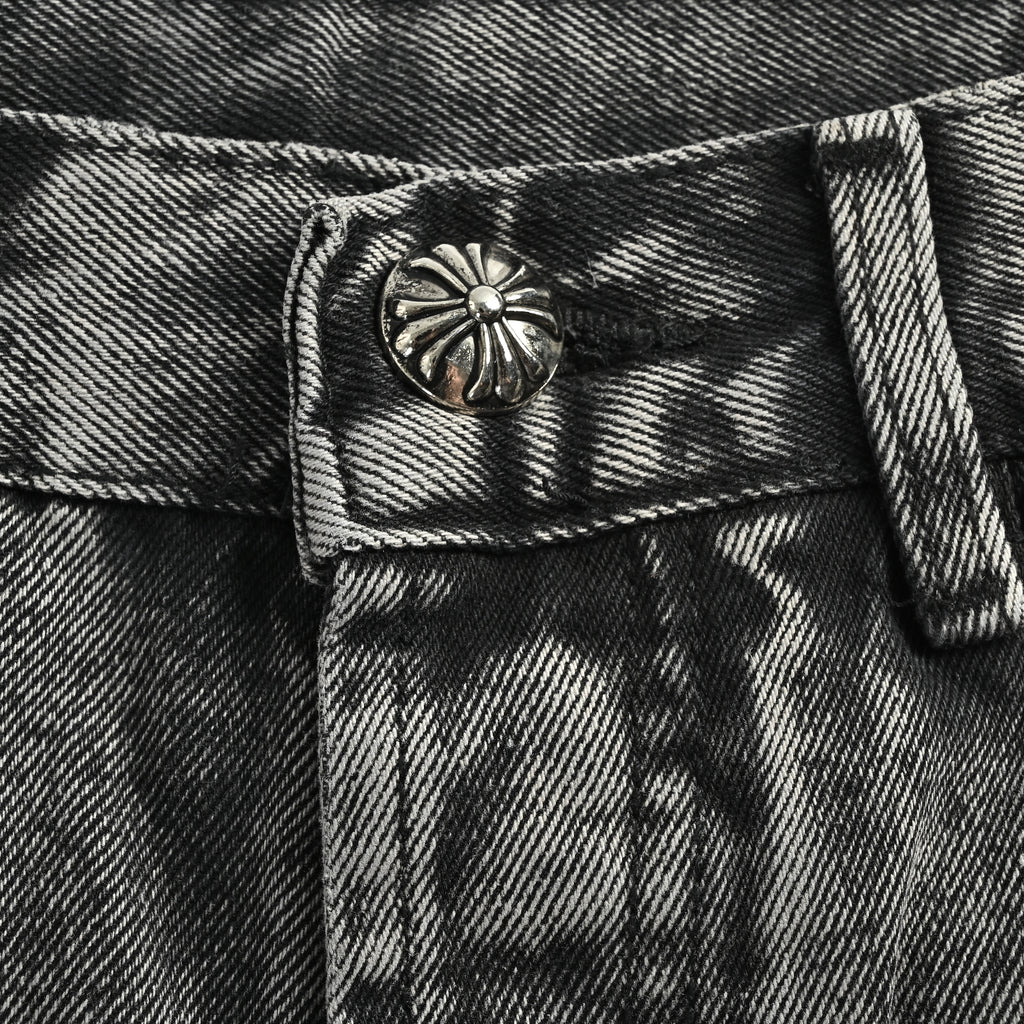 Chrome Hearts Couture Cross Leather Appliqué Washed Straight-Leg Jeans – Charcoal  XM5600824-CHR