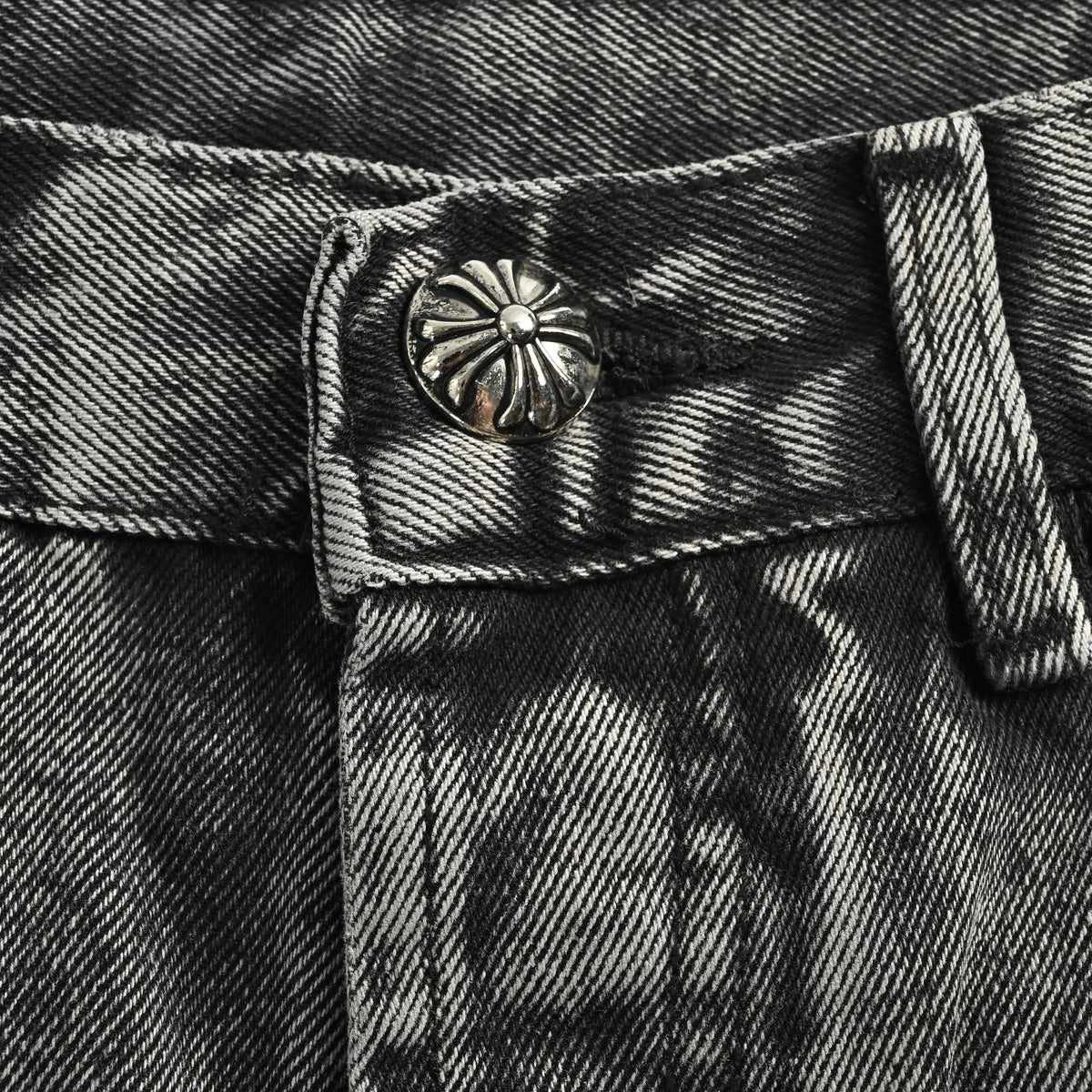 Chrome Hearts Couture Cross Leather Appliqué Washed Straight-Leg Jeans – Charcoal  XM5600824-CHR
