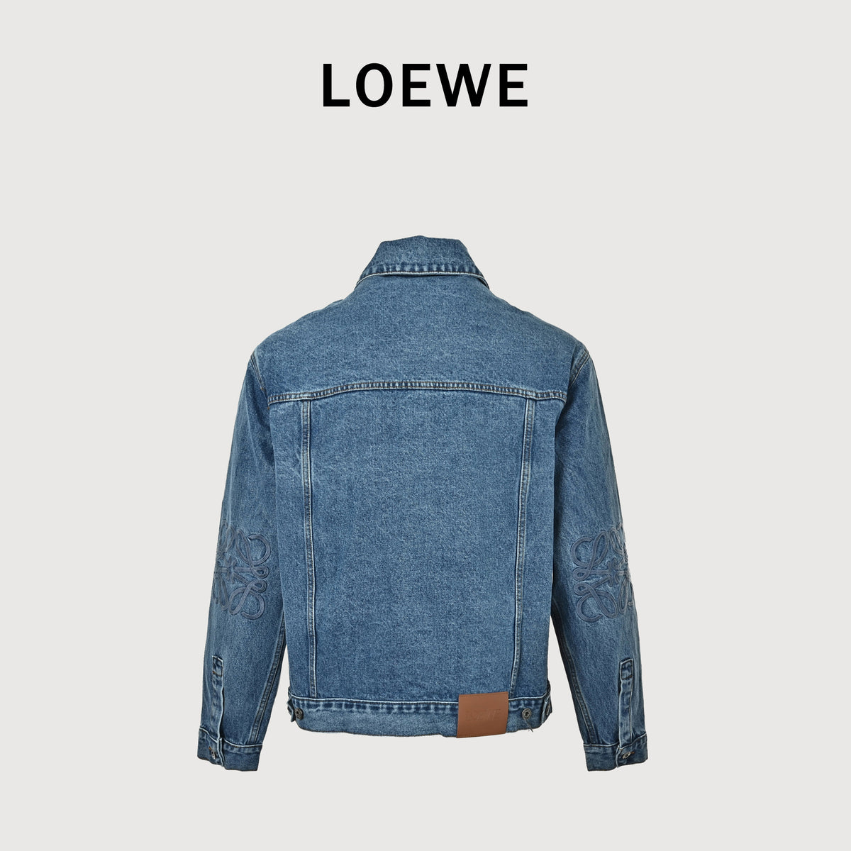 LOEWE Sleeve-Embroidered Denim Jacket 2026 — Vintage Indigo Blue  NP6800829-BLU