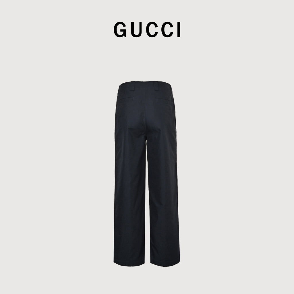 Gucci GUC Letter Print Twill Straight-Leg Trousers – Navy  NP5200425
