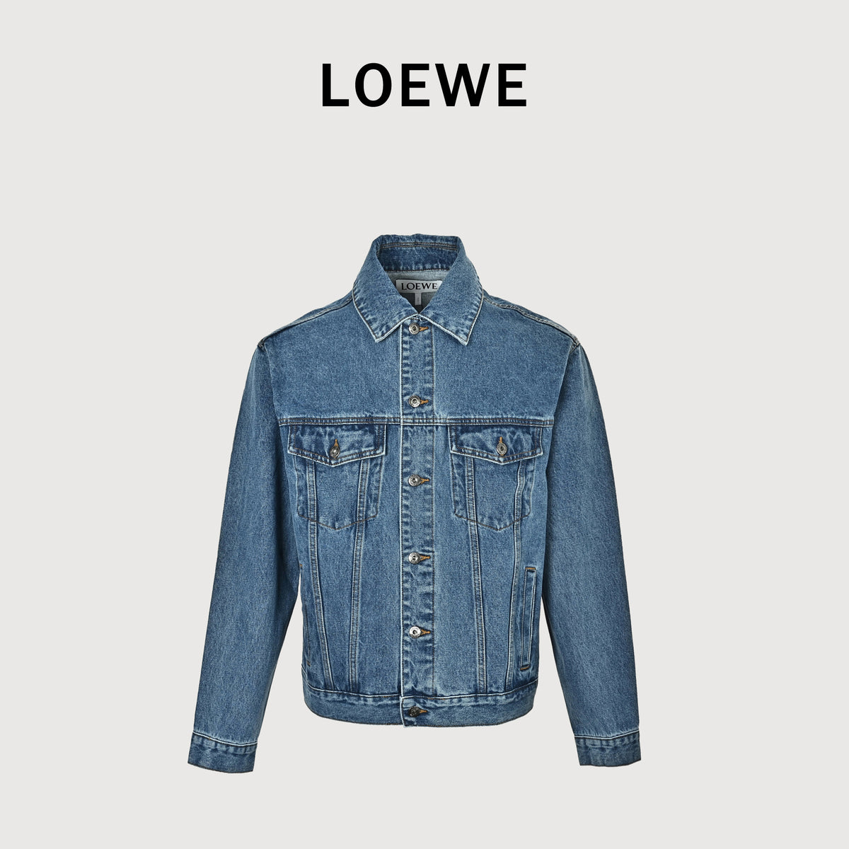 LOEWE Sleeve-Embroidered Denim Jacket 2026 — Vintage Indigo Blue  NP6800829-BLU