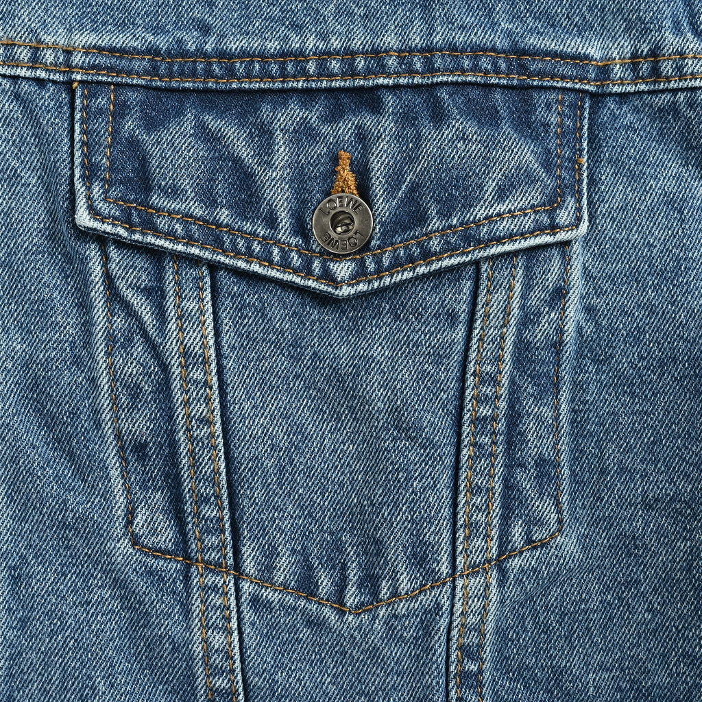 LOEWE Sleeve-Embroidered Denim Jacket 2026 — Vintage Indigo Blue  NP6800829-BLU