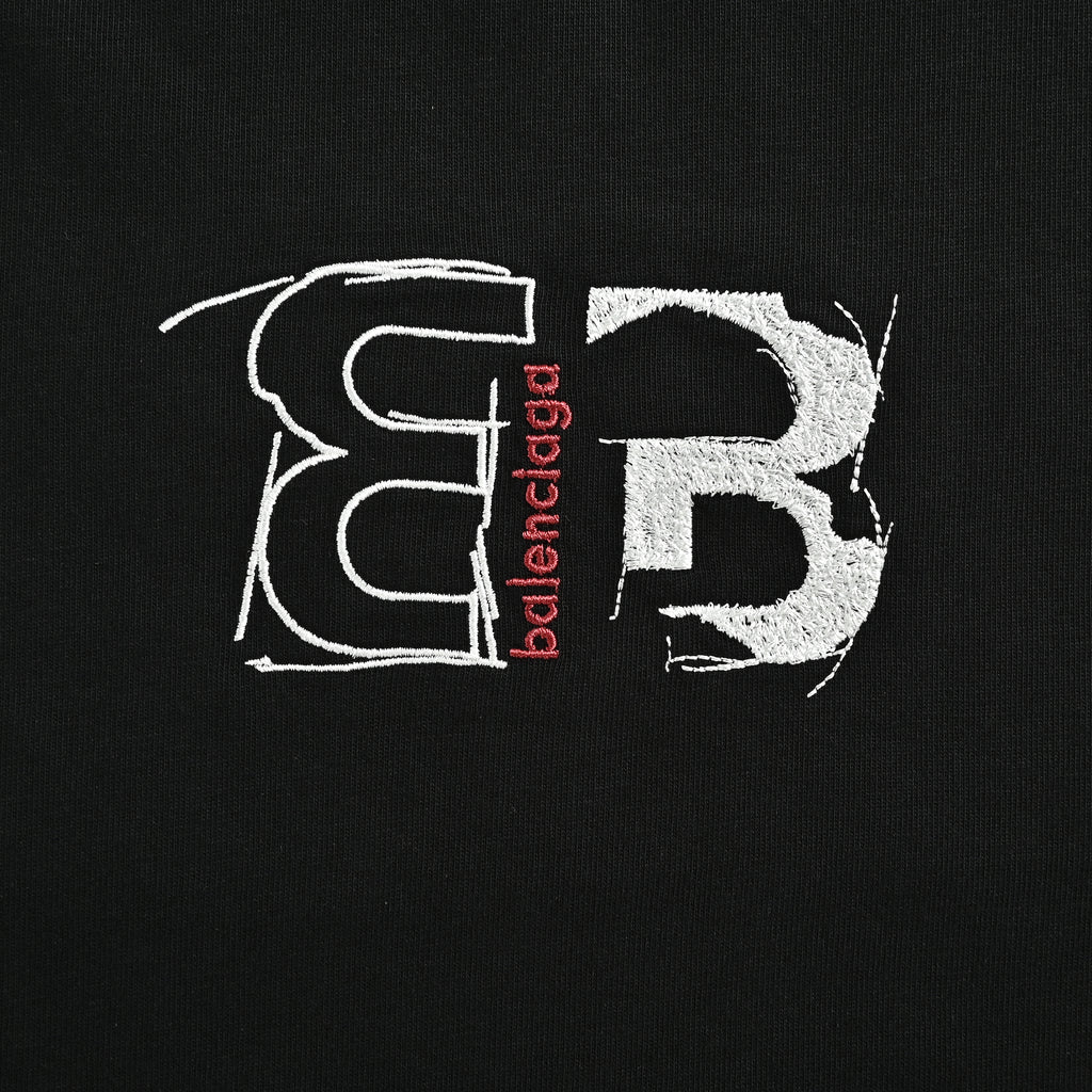 Balenciaga Front & Back Double BB Embroidered Short Sleeve T-Shirt – Black  XBK3000524-BLK