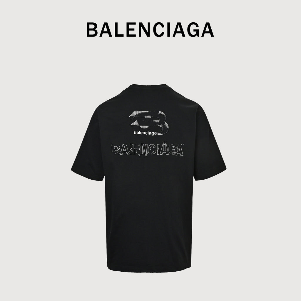 Balenciaga Heavy Embroidered Patch Short Sleeve T-Shirt – Black  XBK2800324-BLK