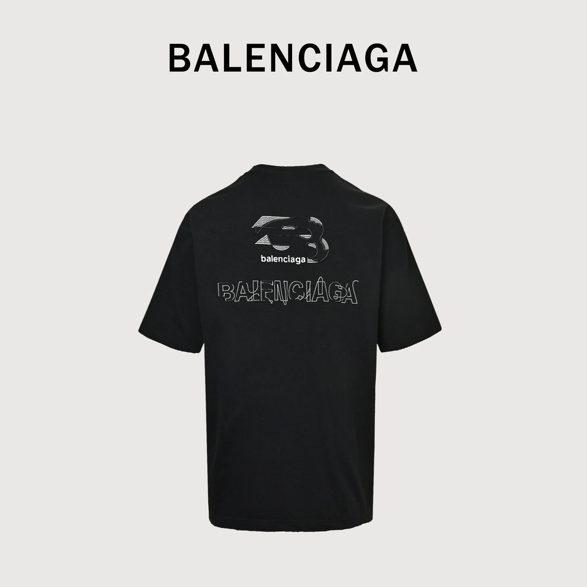Balenciaga Heavy Embroidered Patch Short Sleeve T-Shirt – Black  XBK2800324-BLK